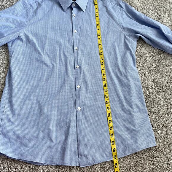 BOSS Hugo Boss Men's 17 (36/37) Blue Sharp Fit Classic Plaid Button Down Shirt - Picture 14 of 15